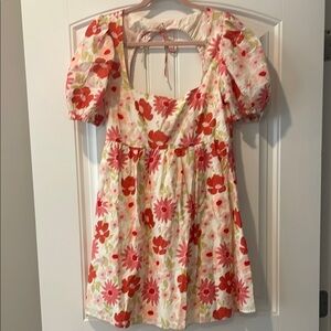 Sabo Skirt Floral Open Back Puff‎ Sleeve Dress M NWT